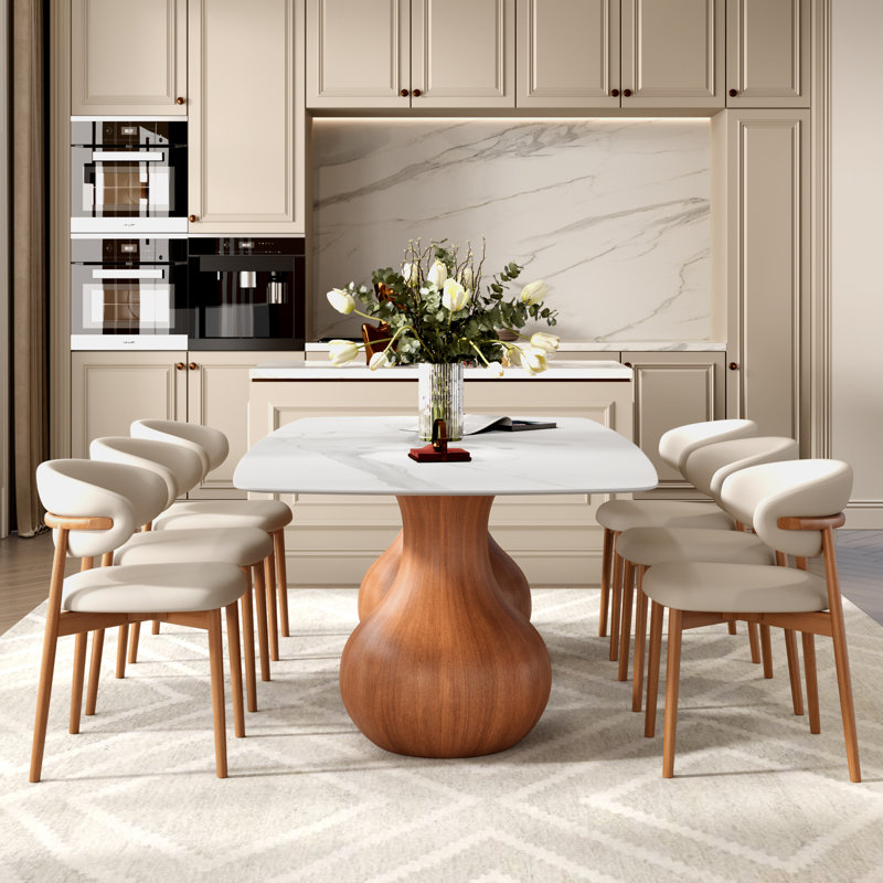 Grand ensemble de salle à manger 10 personnes 93,7 po, White/Red Walnut, 11 Pieces: Table, 10 Chairs, Red Walnut