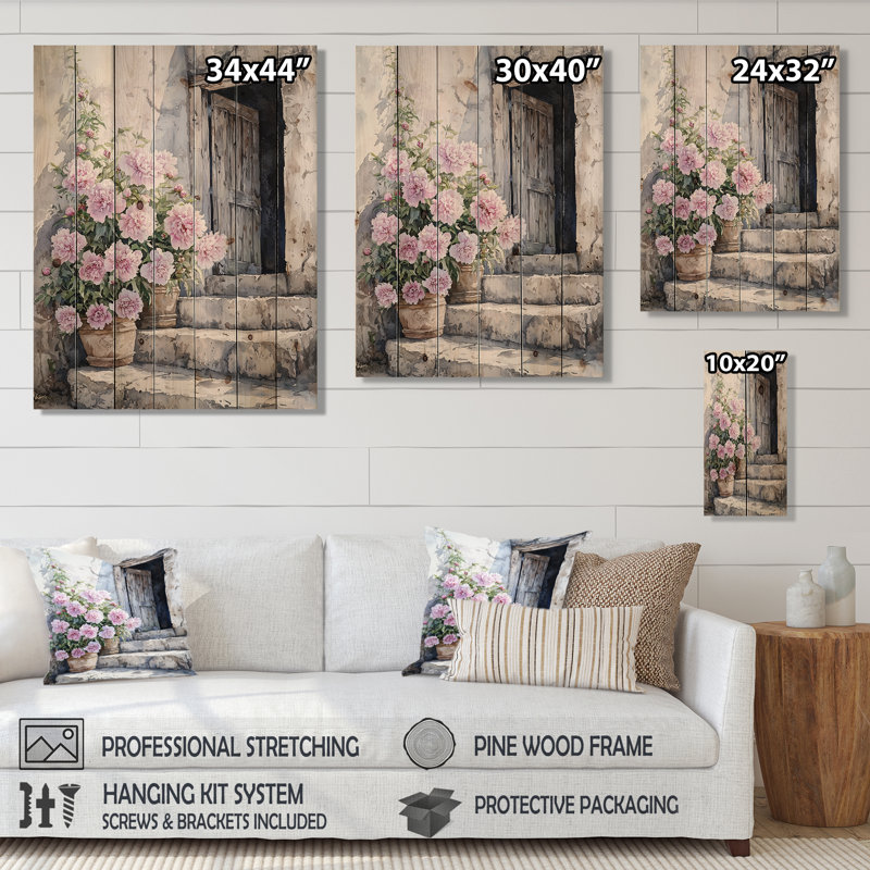 Peonies By The Milking Barn IV - Peonies Wood Wall Art - On Natural Pine Wood, 32" H x 24" W x 0.78" D