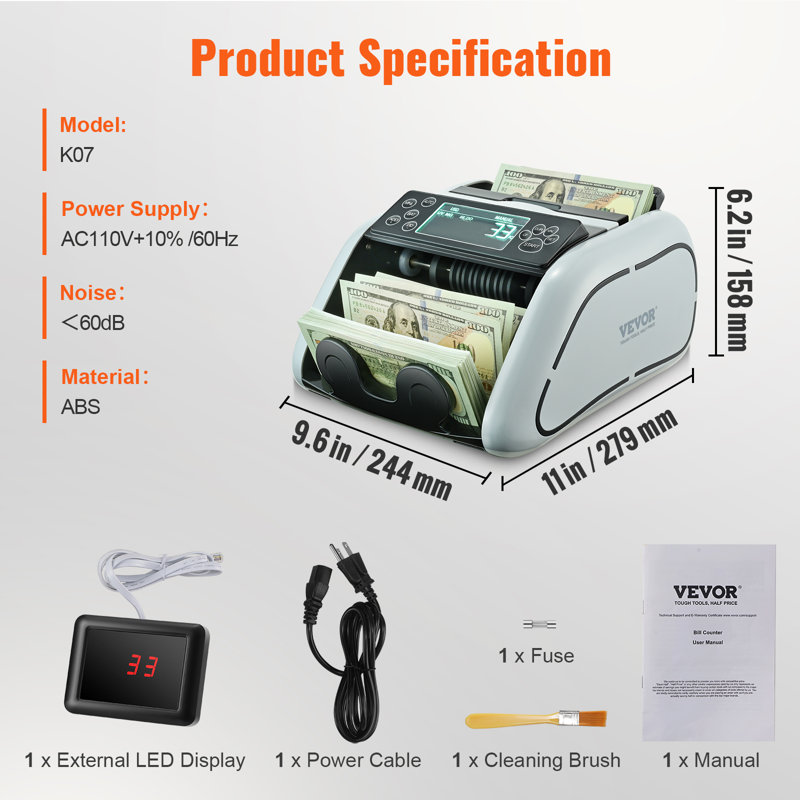 VEVOR Compact Money Counter Machine with Counterfeit Detection