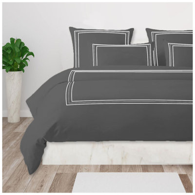400TC Cotton Classic Luxurious Embroidery Sateen Solid Duvet Cover Set