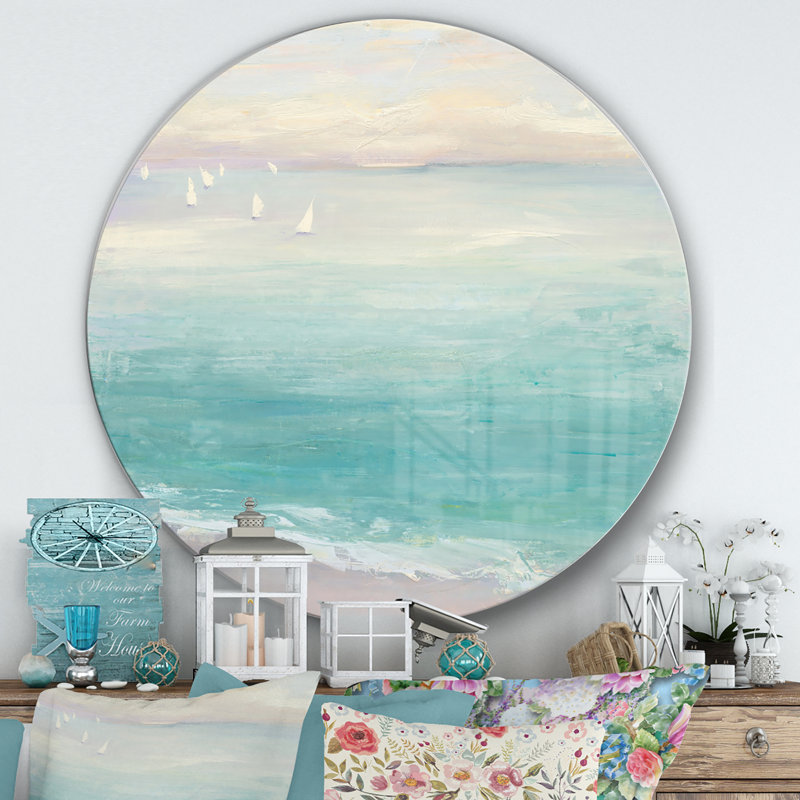 From the Shore - Reproduction d'art en cercle métallique sur toile, H 36 po x l 36 po