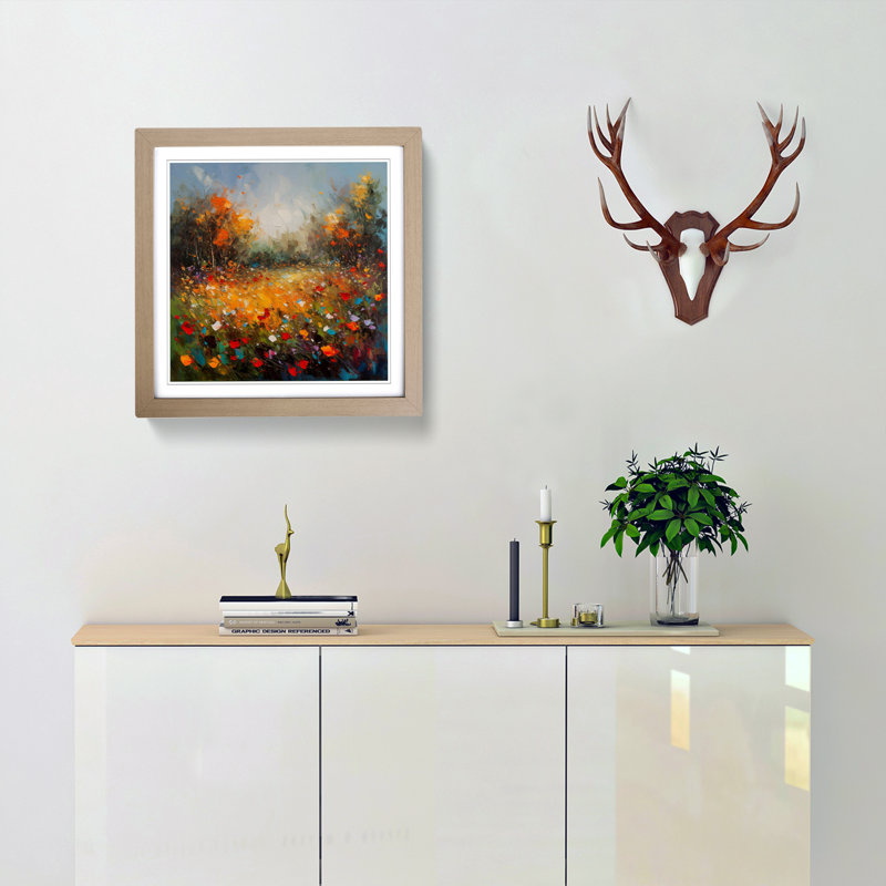 Meadow Palette Knife No.2 - Single Picture Frame Print on Wood, Oak