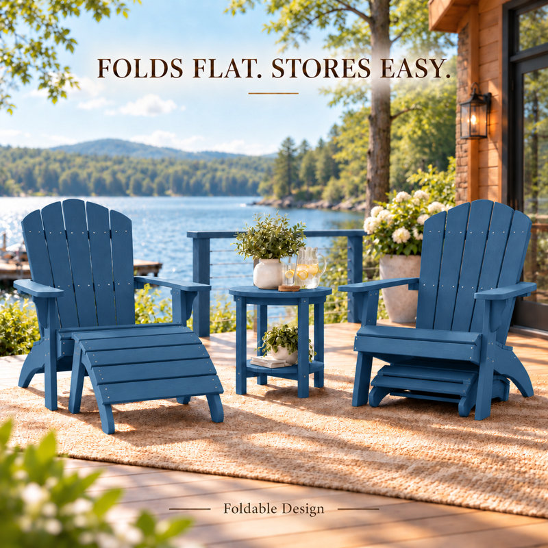 Repose-pieds Hiir Adirondack, repose-pieds pliable extérieur en plastique Adirondack , Bleu marine