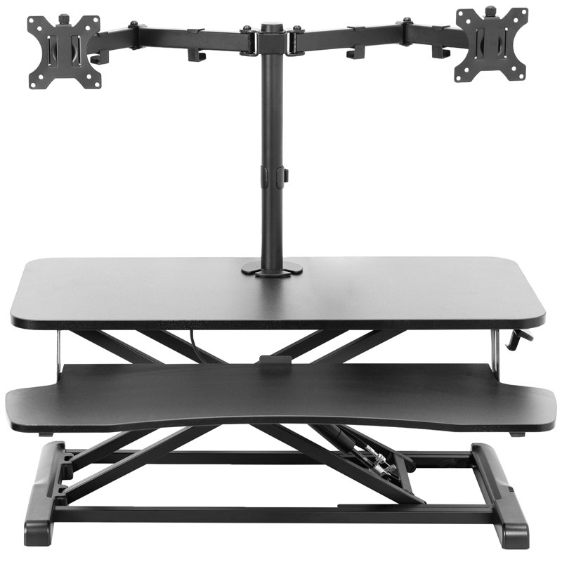 Black Adjustable Standing Desk Converter with Dual Monitor Mount