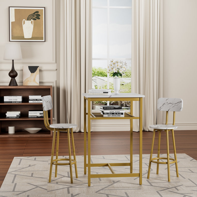 Ensemble de table de bar avec 2 tabourets, dossiers et cloisons de rangement | Idée de cadeau