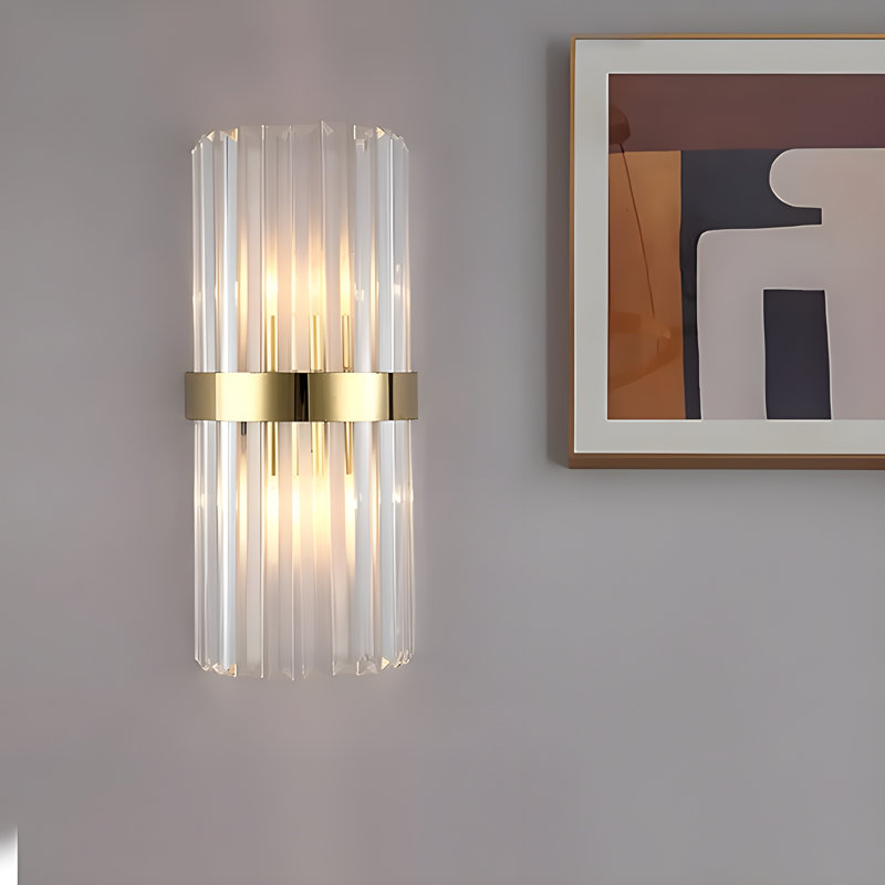 Leia - Mid Century Crystal Gold Wall Light-Luxury Glass Wall Sconce – Gold & Black Modern Crystal Picture Light