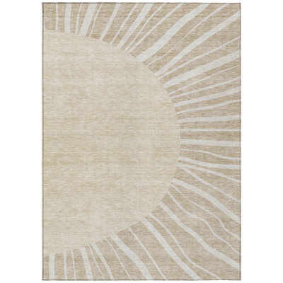 Tapis extérieur lavable abstrait 10 pi x 14 pi beige
