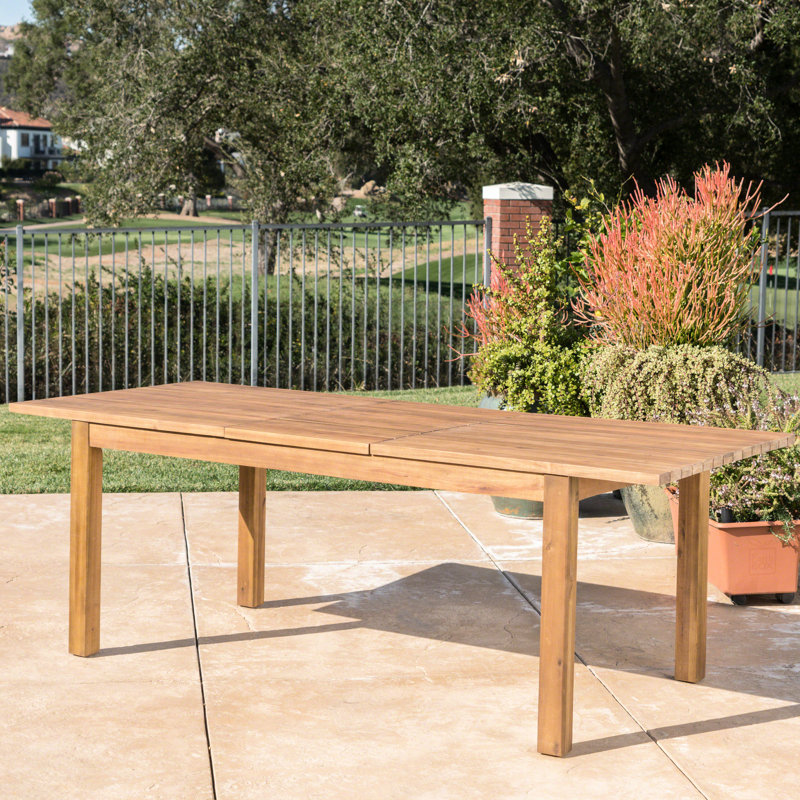 Table de patio extensible en bois de style rustique avec détails pour l'extérieur