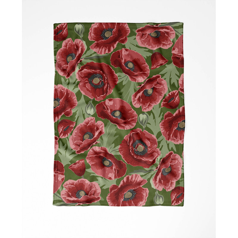 Couverture en velours de molleton Poppie, L 60 po x l 50 po, Floral sempervirent