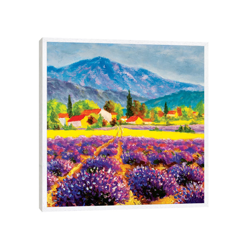 Rural Landscape in Summer Day in Provence, France 1 Piece Painting on Canvas, 45.72cm H x 45.72cm W x 3.81cm D, White Framed