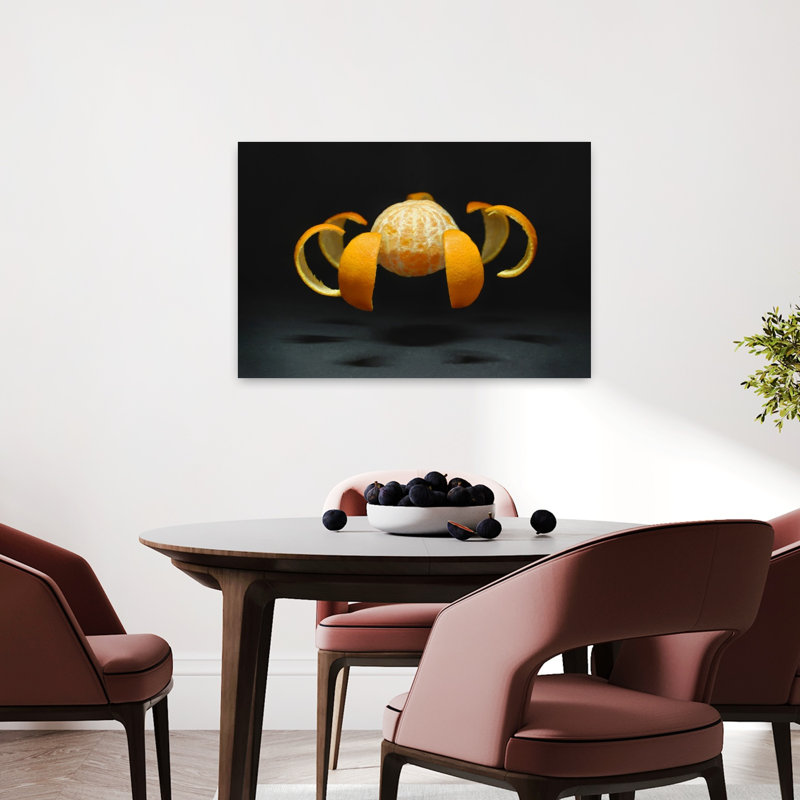 Peeled Orange Levitation Minimalist Modern Vibrant Fruit Wall Art Print by Leon - Print, 60.96cm H x 91.44cm W