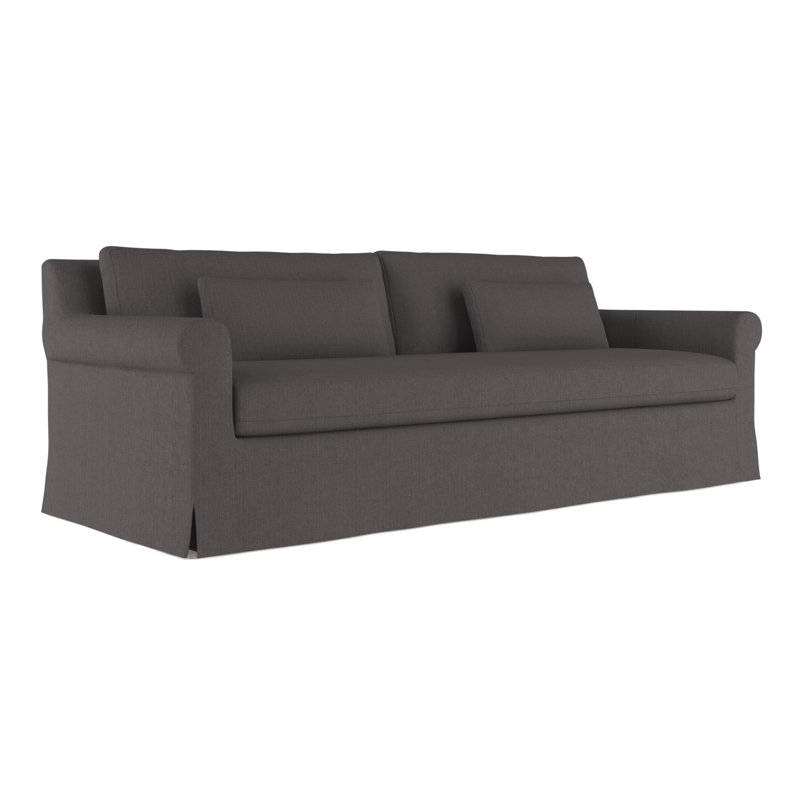 Ludlow 108" Rolled Arm Sofa, Box Weave Linen Graphite, 34" H x 108" W x 38" D, Dark Brown