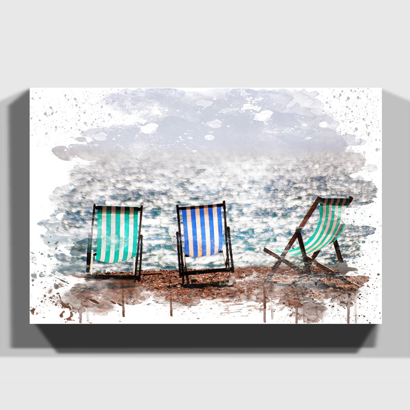 Landscape Brighton Beach Deckchairs - Wall Art, 70cm H x 100cm W, Wrapped Canvas