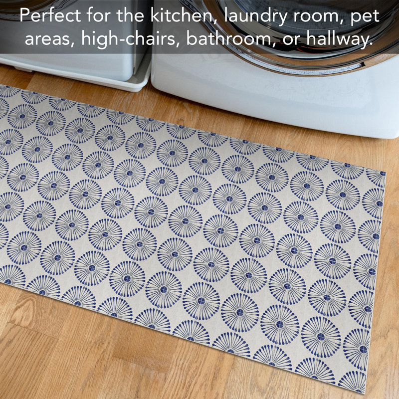 Tapis de sol décoratif 6 pi x 2 pi Sun Tiles, imperméable, antidérapant, antidérapant, Géométrique, Bleu