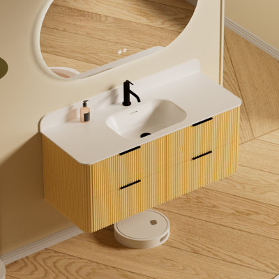 Meuble-lavabo mural 48 po avec lavabo simple, meuble-lavabo flottant en bois massif avec plateau en acrylique et tiroir
