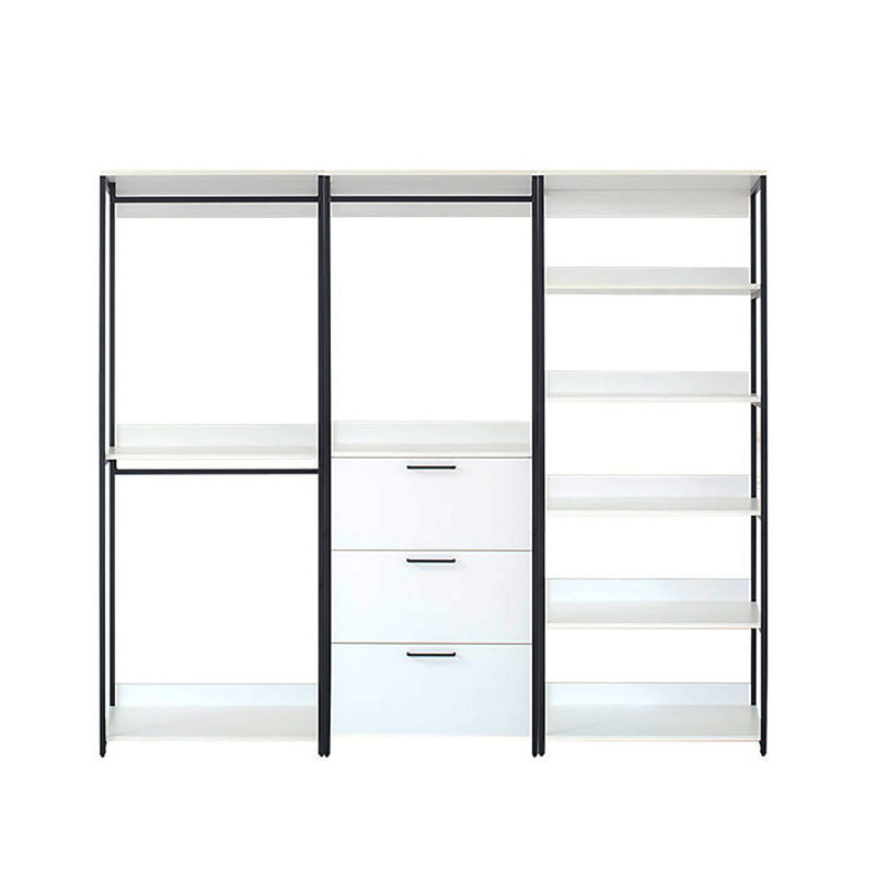 Fiona 96 In. W White Freestanding 3 Tower System 7 -Shelf Walk In Wood Closet System With Metal Frame