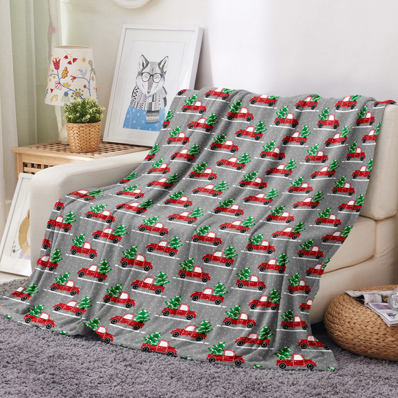 Festive Christmas Tree Truck Fleece Throw Blanket
