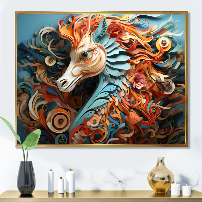 Mystical Seahorse Geometric II - impression, H 34 po x l 44 po x P 1,5 po, Cadre flottant doré