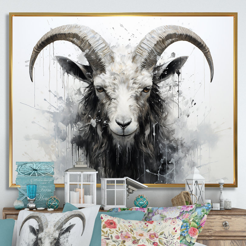 Impression sur toile, "Ram noir et blanc", Cadre flottant doré, H 12 po x l 20 po x P 1 po