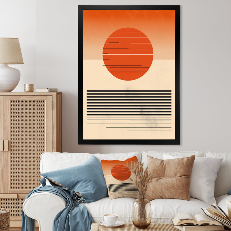 «Minimal Geometric Orange Bold Sunset I», reproduction d'art sur toile, H 32 po x l 24 po x P 1 po, Cadre simple noir