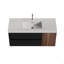 Meuble-lavabo 48 po avec lavabo à surface solide blanc brillant et tiroirs noirs doux, meuble-lavabo mural flottant, lavabo une pièce blanc brillant, pré-assemblé