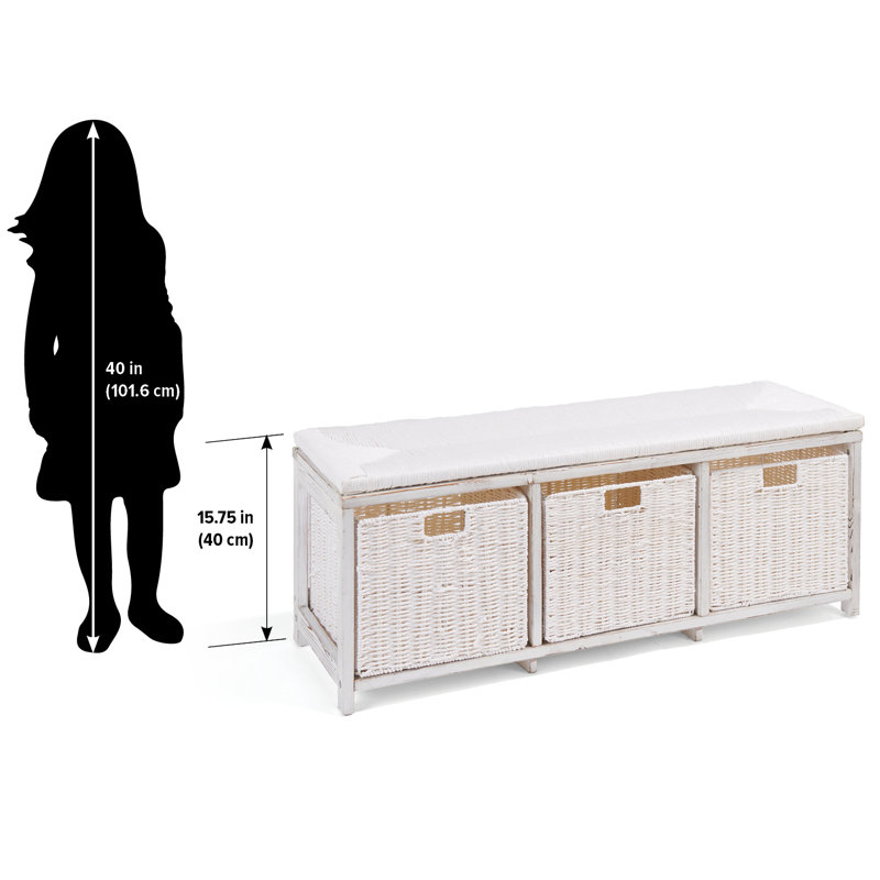 White Pine Wicker-Style Kid's Storage Bench with Baskets