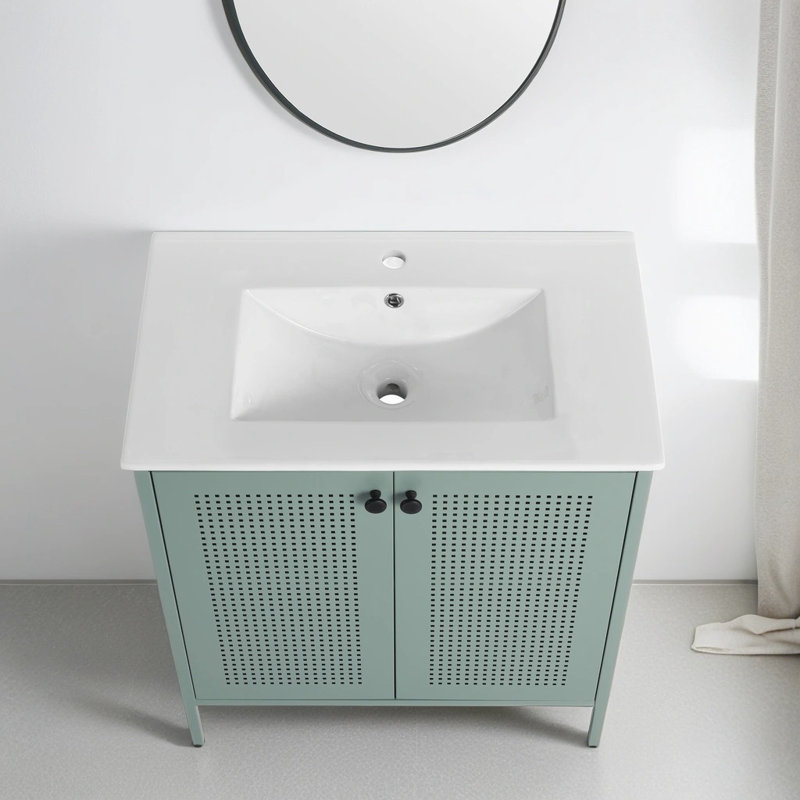 Meuble-lavabo simple 30,34 po avec plateau en céramique Breazia, Vert menthe