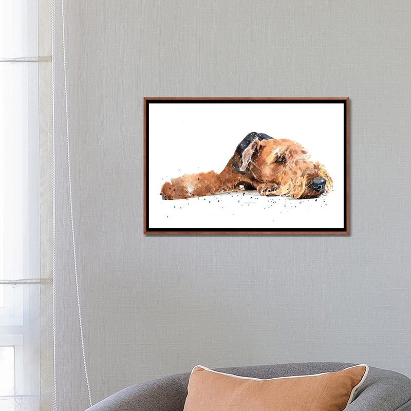 " Airedale " by EdsWatercolours, No Mat, 18" H x 26" W x 1.5" D, Classic Brown Wood Framed Canvas