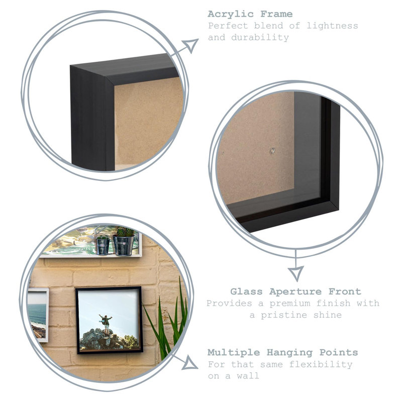 Nicola Spring - 3D Deep Box Photo Frame, 26.5cm H x 26.5cm W x 6cm D, Black/White