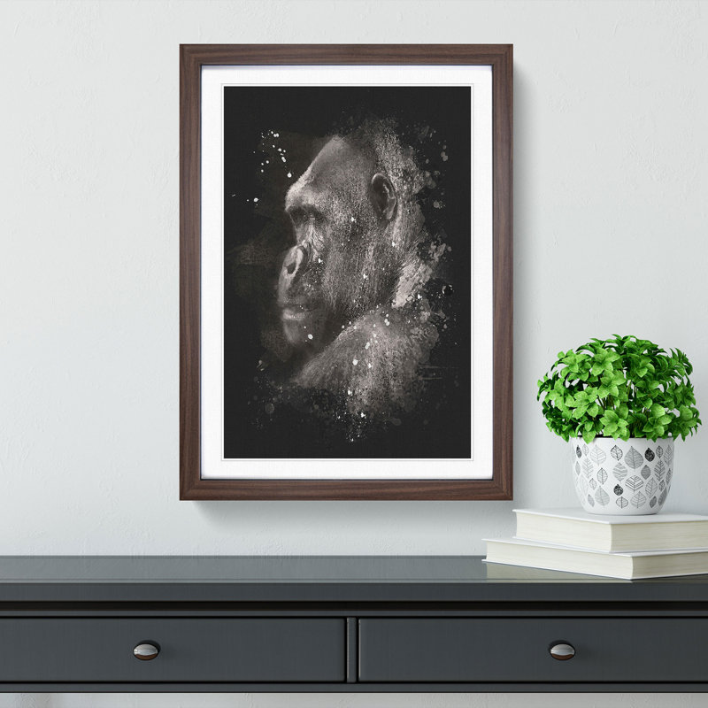 Silverback Gorilla - Picture Frame Graphic Art Print, 63cm H x 45cm W x 2cm D, Walnut Framed