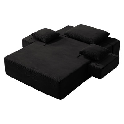 Chaise longue en velours côtelé luxueux avec 3 coussins, canapé-lit convertible avec poche de rangement, conception sans cadre et mousse de compression pour les petits espaces