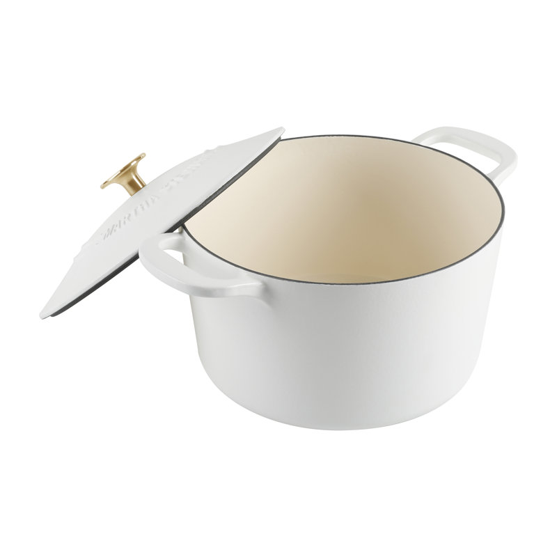 Linen Enamel Cast Iron 7-Quart Dutch Oven with Gold Knob