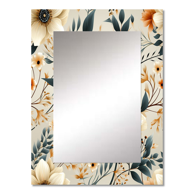 «Wheless Beige Rustic Floral Country Charm Bouquet», miroir mural décoratif floral, miroir de chalet, impression d'art en métal