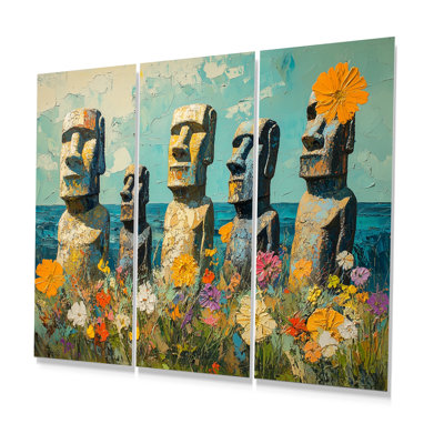 Green Island Of Enchantment Statues In Chile - Easter Island Wall Art Set