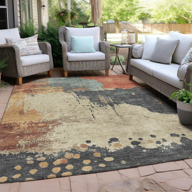 Tapis paprika Xhevrie intérieur / extérieur lavable à la machine, Rectangle 5 pi x 7 pi 6 po
