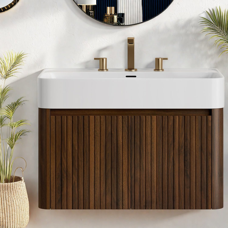 Modern Vanities(Must include both Vanity Cabinet  and Sink) 24 Inch Floating Walnut, 29.53
