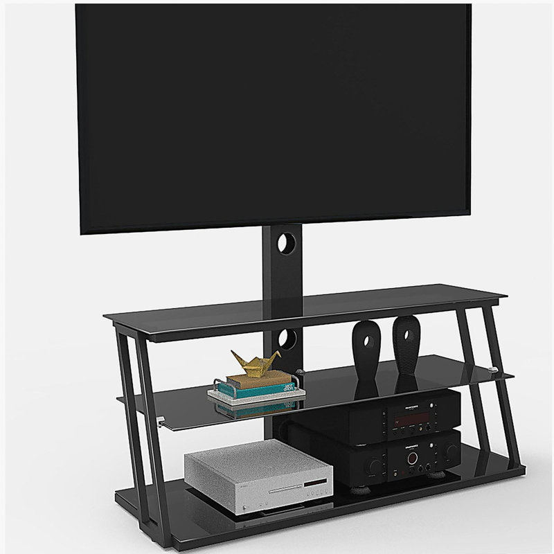 Black multifunctional angle and height adjustable tempered glass TV stand