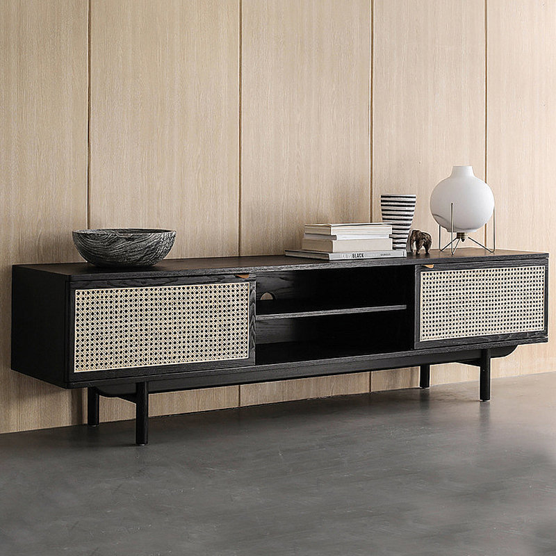 Meuble télé moderne et minimaliste en rotin avec rangement