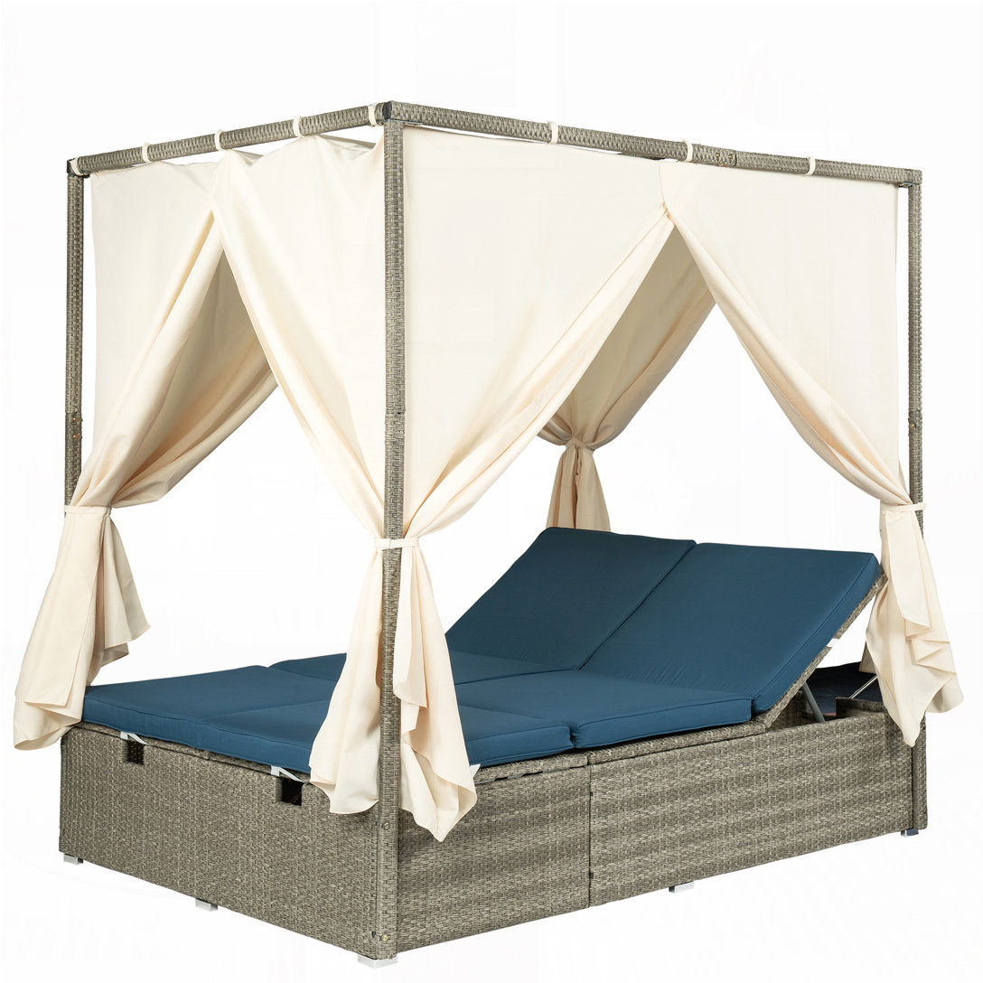 Alora Premium Outdoor Garden Wicker Rattan Patio Daybed With Retractable Canopy (SAK43581) main image 0