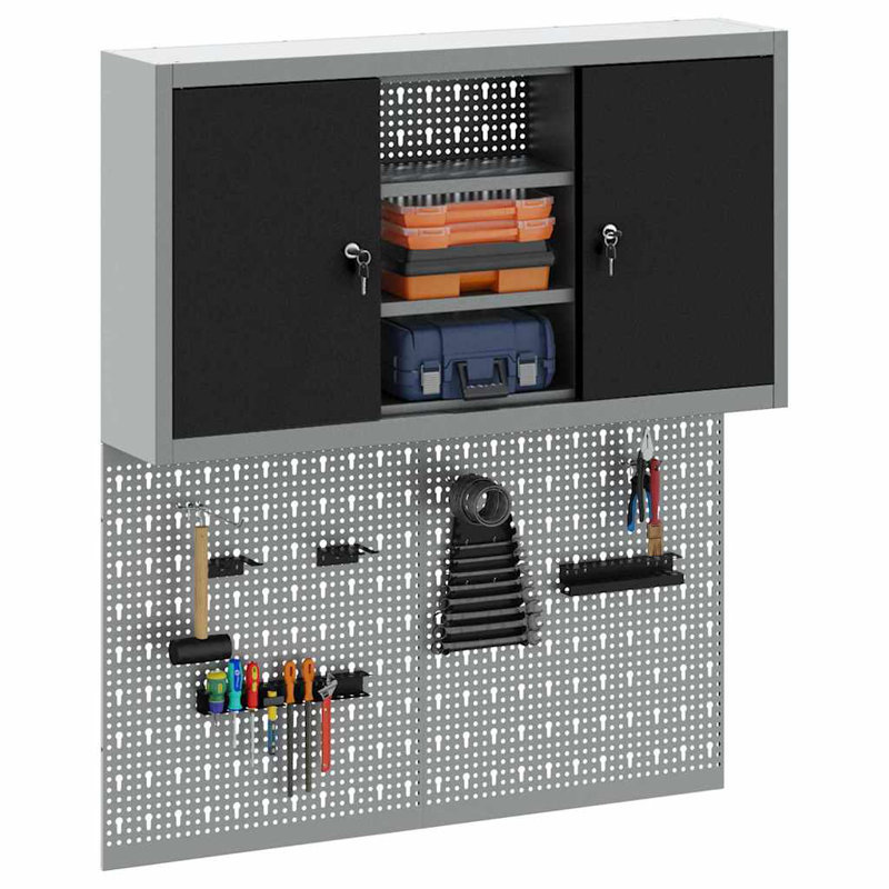  Tool Cabinet And Pegboard Set 3 Pcs Black 100 X 20 X 115 Cm