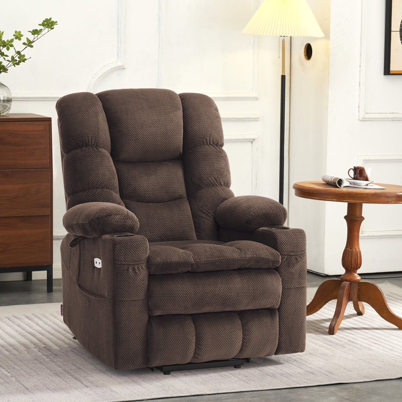 Oyd Large Dual Motor Electric Recliner with Massage and Dual Heating, Polyester à 100 % - café
