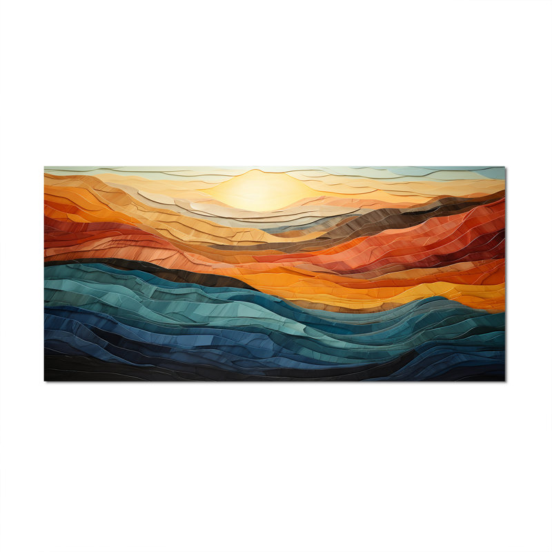 Paysage de montagnes corail bleu sarcelle audacieux - art mural montagne - vallée de Bold, Toile tendue, H 28 po x l 60 po