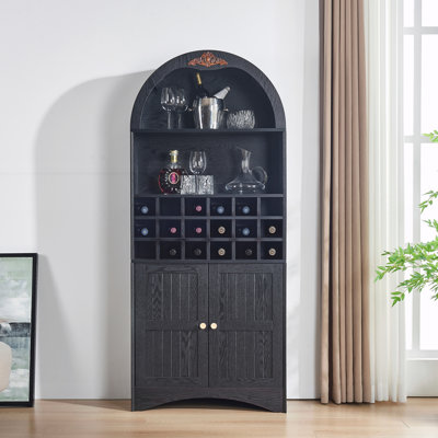 Armoire à vin arquée en bois avec support à vin amovible et bibliothèque pour boissons
