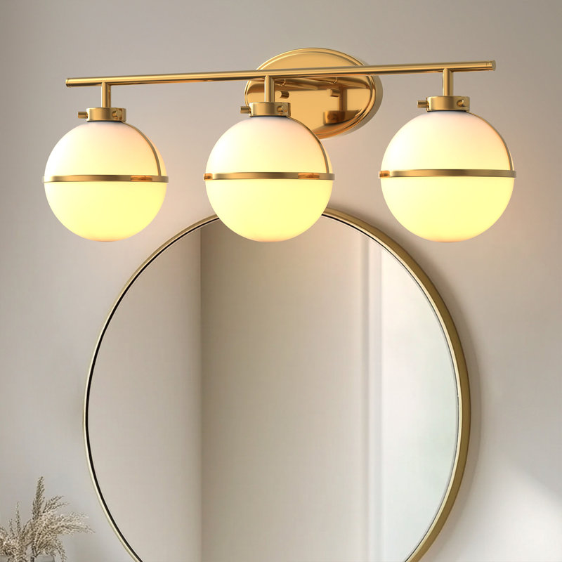24 po Éclairage pour meuble-lavabo de salle de bain moderne à 3 lumières avec abat-jour en laiton Farmhouse Heritage