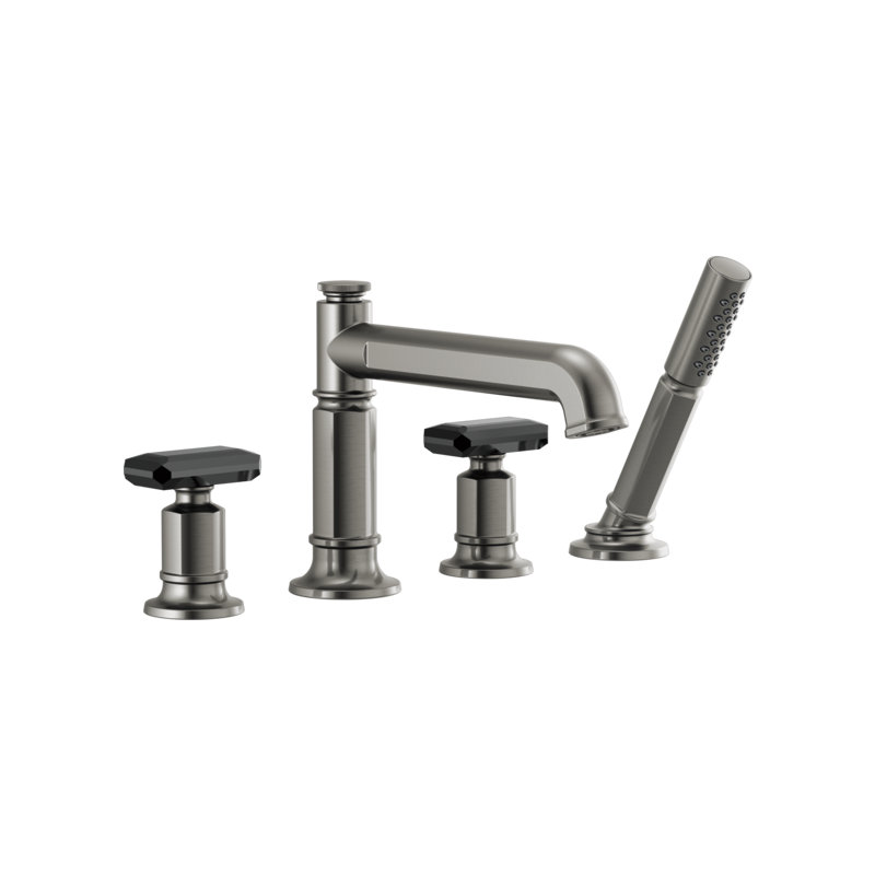 Invari® Roman Tub Faucet with Handshower, Luxe Steel, Knob