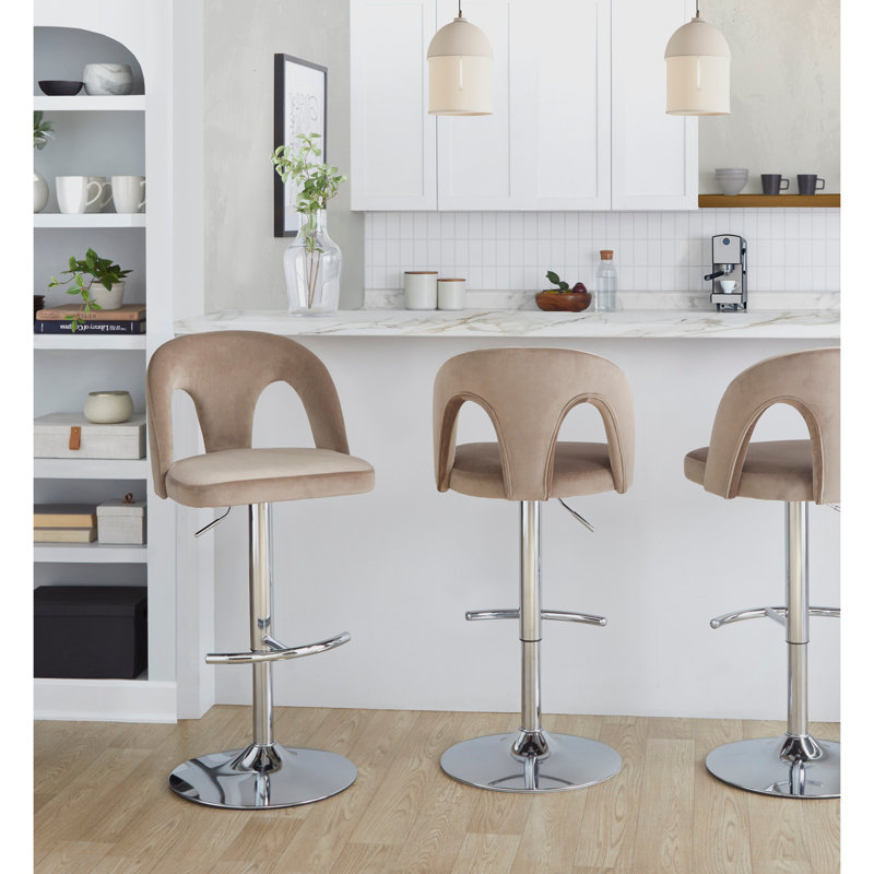 Tabouret de bar réglable, Chrome chrome, Taupe