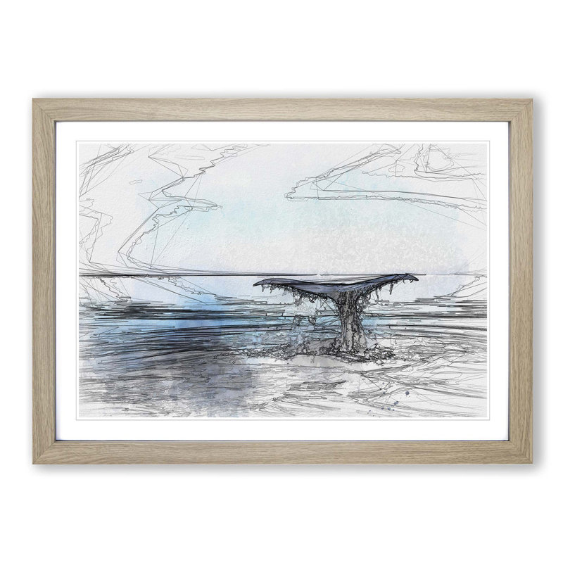Whale Tail from the Ocean in Abstract - Picture Frame Graphic Art Print, 40cm H x 60cm W x 2cm D, Oak