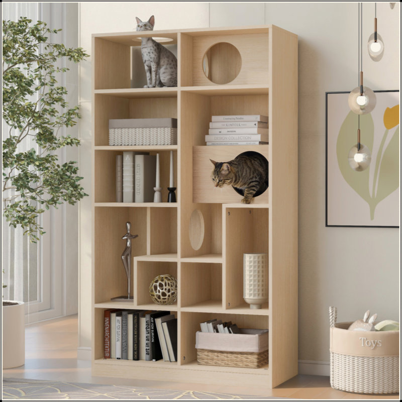 Bibliothèque pour chat moderne 2 en 1, étagère à chat avec rangement, bac à litière pour chat