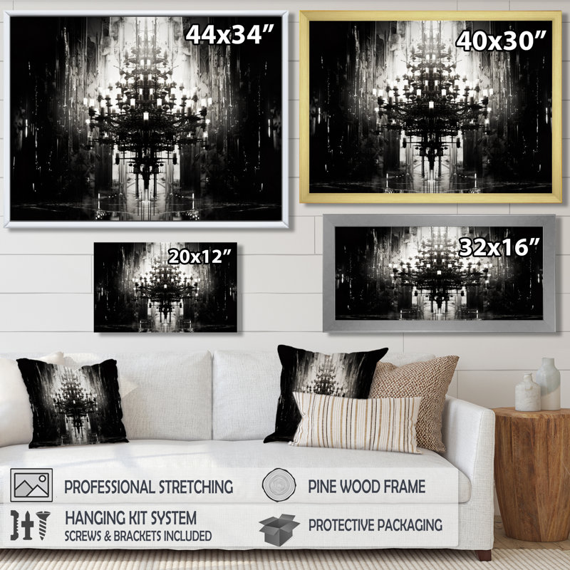 Bilel - lustre glamour, art mural, H 12 po x l 20 po x P 1 po, Toile avec cadre flottant noir