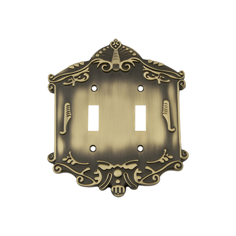 Victorian 2-Gang Toggle Light Switch Wall Plate, Antique Brass